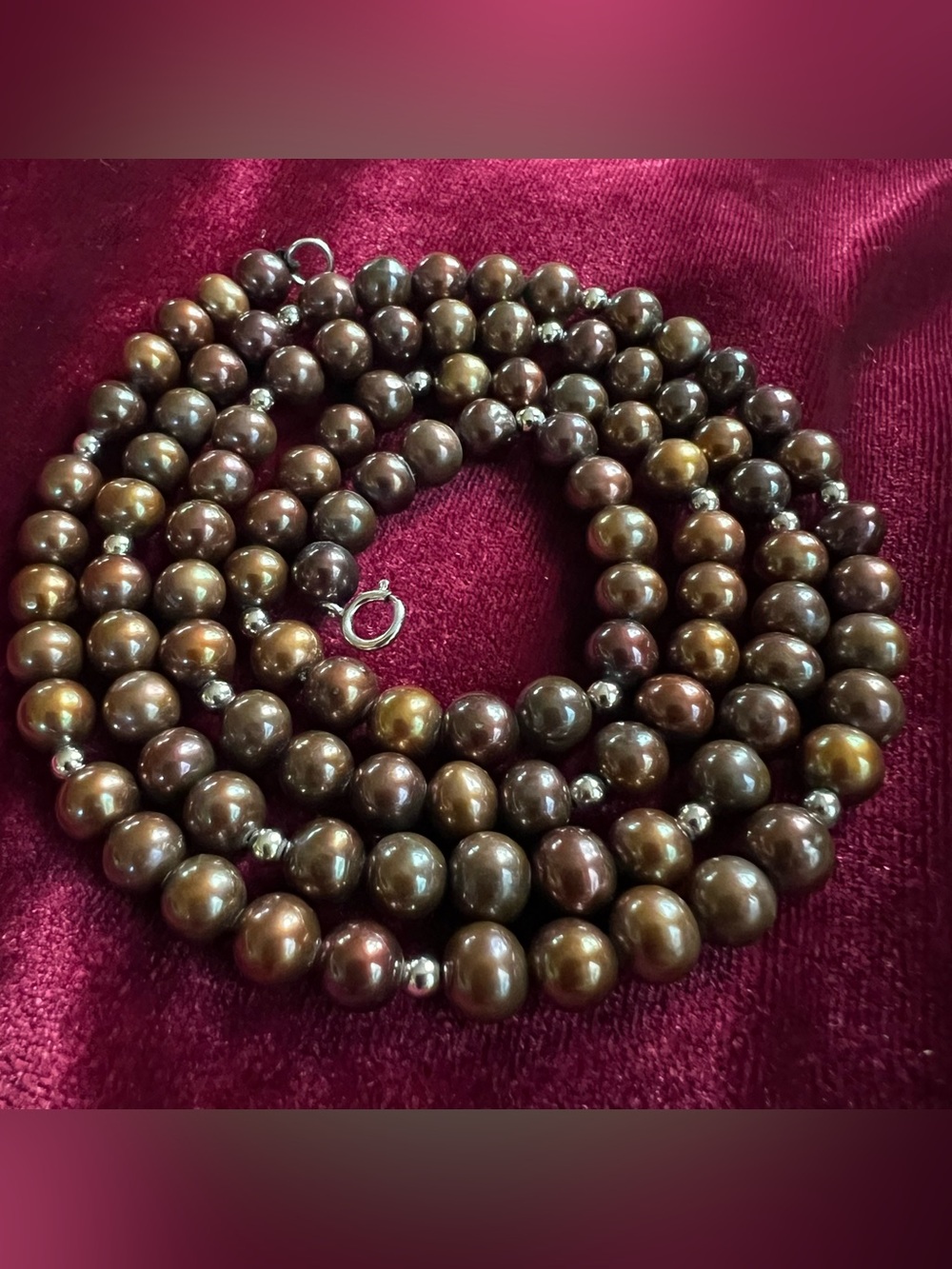 Classic Chocolate Brown Pearl Necklace W/ 925 Sterling Accents Vintage Gorgeous